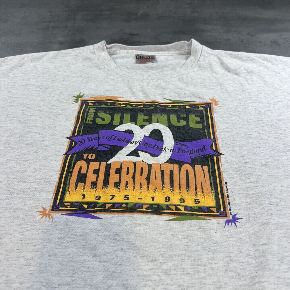 Vintage 90s LGBTQ Shirt Adult XL Gray Single Stitch‎ Gay Lesbian Pride Portland